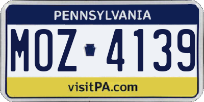 PA license plate MOZ4139