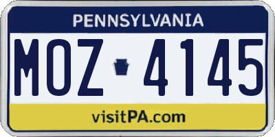 PA license plate MOZ4145