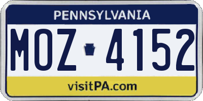 PA license plate MOZ4152