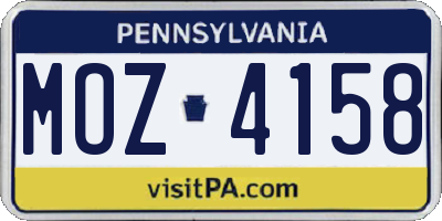 PA license plate MOZ4158