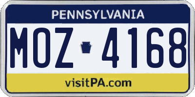 PA license plate MOZ4168