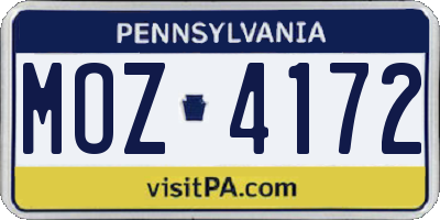 PA license plate MOZ4172