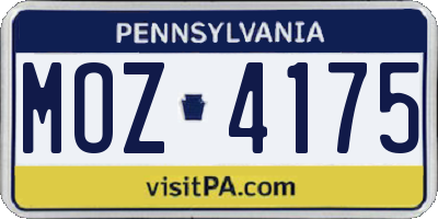 PA license plate MOZ4175