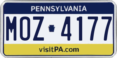 PA license plate MOZ4177