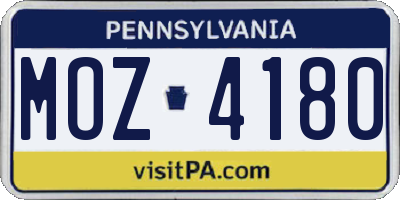 PA license plate MOZ4180