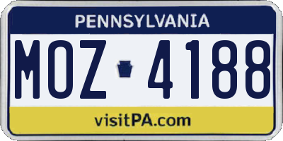 PA license plate MOZ4188