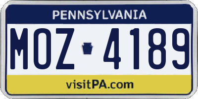 PA license plate MOZ4189