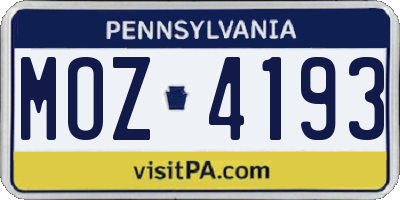 PA license plate MOZ4193
