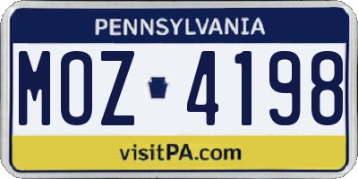 PA license plate MOZ4198