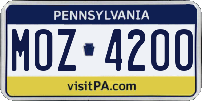 PA license plate MOZ4200