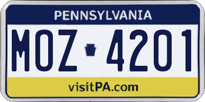 PA license plate MOZ4201