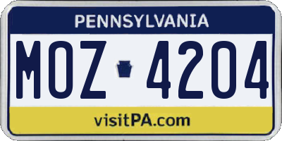 PA license plate MOZ4204