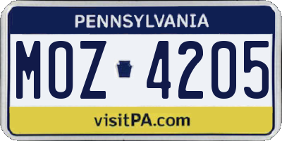 PA license plate MOZ4205