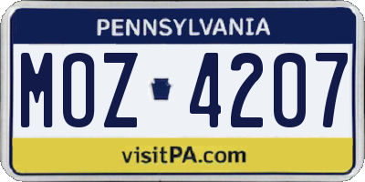 PA license plate MOZ4207
