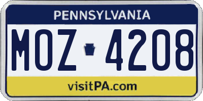 PA license plate MOZ4208