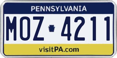PA license plate MOZ4211