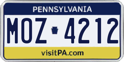 PA license plate MOZ4212