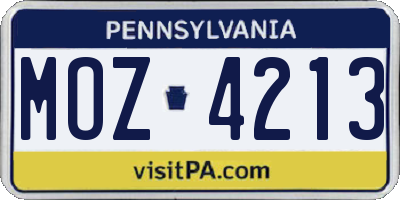 PA license plate MOZ4213