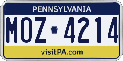 PA license plate MOZ4214