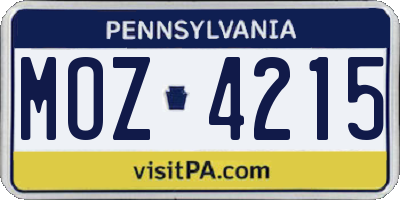 PA license plate MOZ4215