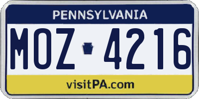 PA license plate MOZ4216