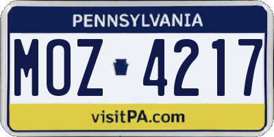 PA license plate MOZ4217