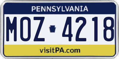 PA license plate MOZ4218