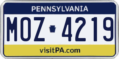 PA license plate MOZ4219