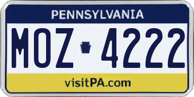 PA license plate MOZ4222
