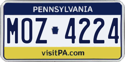 PA license plate MOZ4224