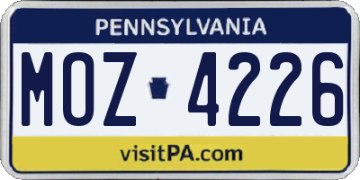 PA license plate MOZ4226