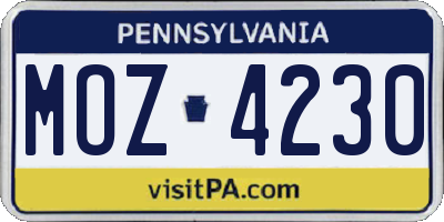 PA license plate MOZ4230