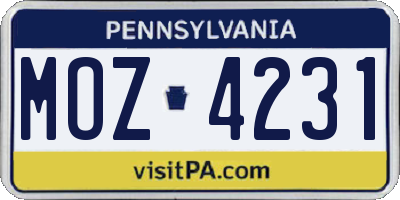 PA license plate MOZ4231