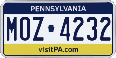 PA license plate MOZ4232