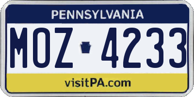 PA license plate MOZ4233