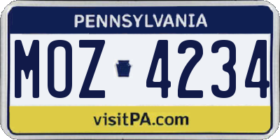PA license plate MOZ4234