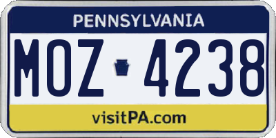 PA license plate MOZ4238