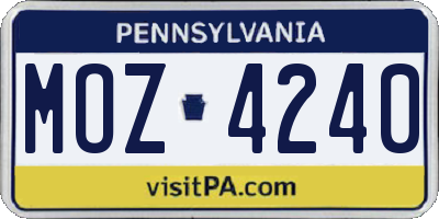 PA license plate MOZ4240
