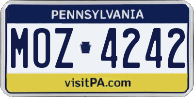 PA license plate MOZ4242