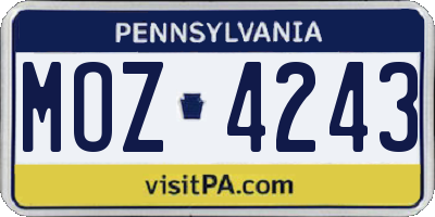 PA license plate MOZ4243