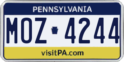 PA license plate MOZ4244