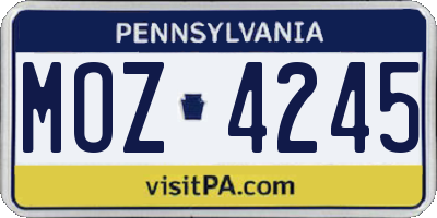 PA license plate MOZ4245