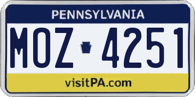 PA license plate MOZ4251