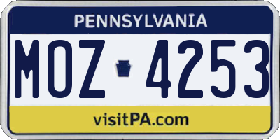 PA license plate MOZ4253