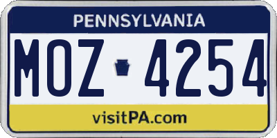 PA license plate MOZ4254