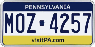 PA license plate MOZ4257