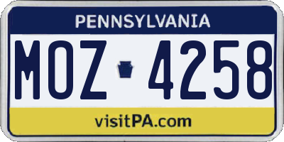 PA license plate MOZ4258
