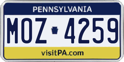 PA license plate MOZ4259
