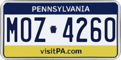 PA license plate MOZ4260