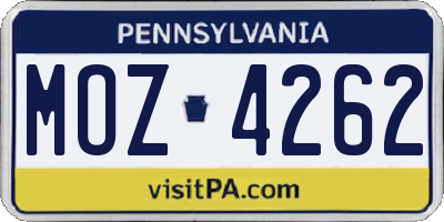 PA license plate MOZ4262